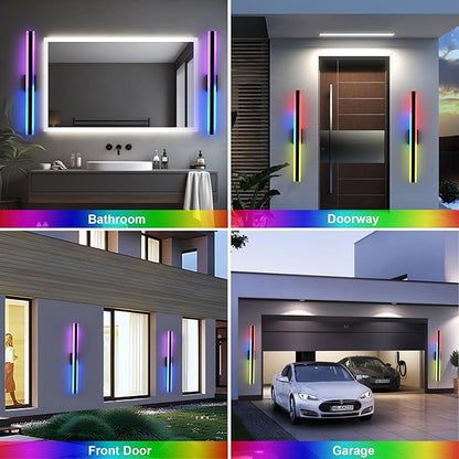 TODOLUZ 2-Pack 48-Inch Outdoor Long Linear RGB Wall Light Fixture, IP65 Waterproof 30W LED Wall Mounted Lamp with Remote Control for Outdoor/Indoor Party Gathering