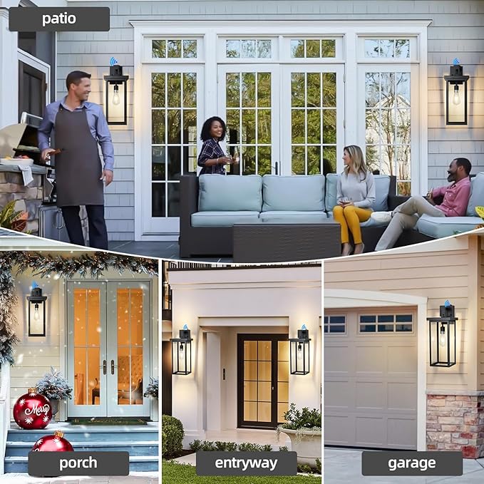 Dusk to Dawn Sensor Outdoor Wall Mount Light Fixture,20" Large Outdoor Wall Lights Exterior Front Porch Light，Black Exterior Sconce with E26 Socket，Waterproof Outside Lights for House 1 Pack