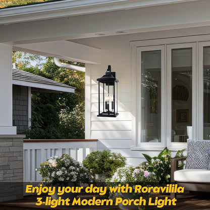 2-Pack 23" Extra Large Outdoor Wall Lights Candelabra 3-Light, IP65 Waterproof Exterior Lights with Clear Glass Front Porch Lanterns Outdoor Wall Sconce Lighting Outside Coach Lights, E12