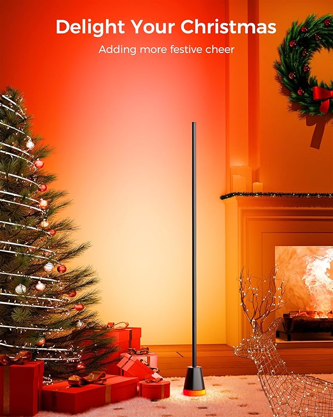Corner Floor Lamp, Smart RGB LED Corner Lamp with App and Remote Control, 172 LED Light Beads and 16 Million Colors Changing Standing Lamps with Music Sync for Living Room, Bedroom, Gaming Room, Black