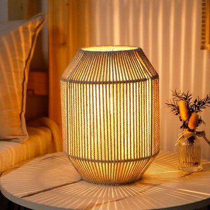 JHY DESIGN Woven Lampshade Table Lamp 8.5" H Cotton Rope Bedside Lamp Cordless Small Battery Operated Lamp Decorative Bedside Lamp with 6 Hours Timer for Bedroom Living Room Weddings Parties Patio