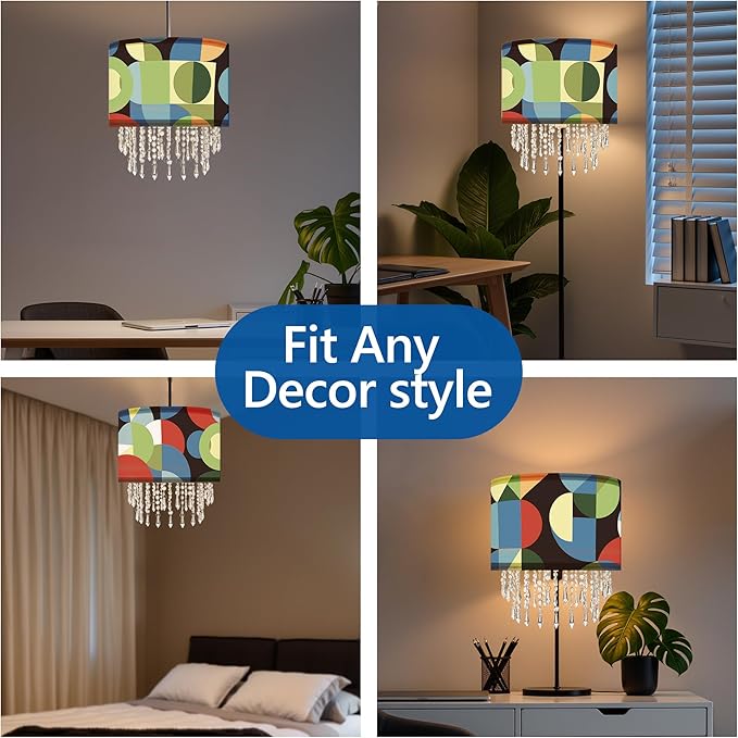 Modern Geometric Lamp Shade with Acrylic Bead Droplets, Colorful Pop Pattern Light Shade for Ceiling Pendant Table & Floor Lamps, Artistic Retro Decor, 11.8in