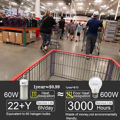 NS LED Corn Light Bulbs 9000 Lumens Super Bright (600W Equivalent), A19 60W E26 5000K Daylight, Energy Saving 90%, Non-Dimmable (1-Set)-for Home Workshop