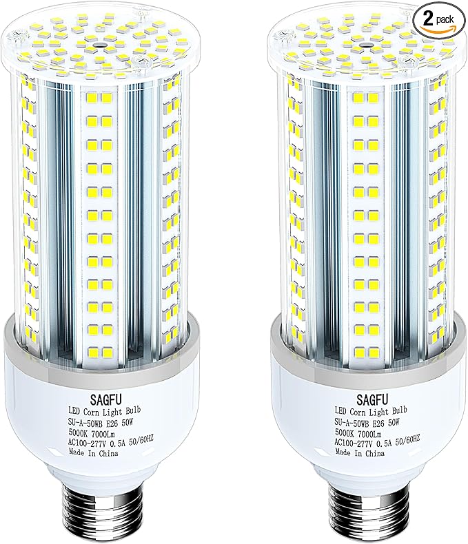 50W LED Corn COB Light Bulb, LED Corn Bulb 5000K Daylight White,2-Pack 500W Equivalent,Super Bright,E26 Base for Indoor Outdoor Workshop Garage Warehouse High Bay Lighting G3 (50W 2PACK)