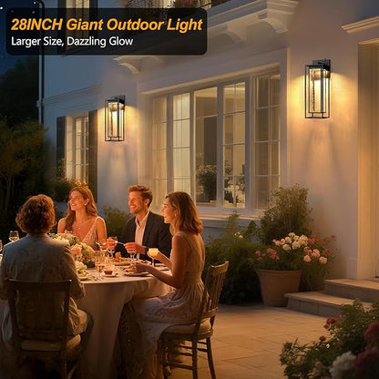 28INCH Giant LED Porch Lights Outdoor, Black Dusk to Dawn Outdoor Lighting, Waterproof Exterior Wall Mount Lantern Sconce, Outside Wall Light for House Doorway Front Door