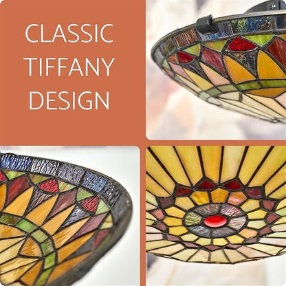 Kira Home Mateo 16" 2-Light Tiffany Glass Flush Mount Ceiling Light, Black Finish, Pack of 2