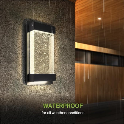 ASD LED 12" Bubble Glass Wall Light Fixture, Outdoor & Indoor Seeded Sconce | 3CCT, Waterproof, Dimmable, Up-Down Glow, ETL Listed | 22W 500LM 3000-5000K 120V | Exterior Porch Lighting | Black