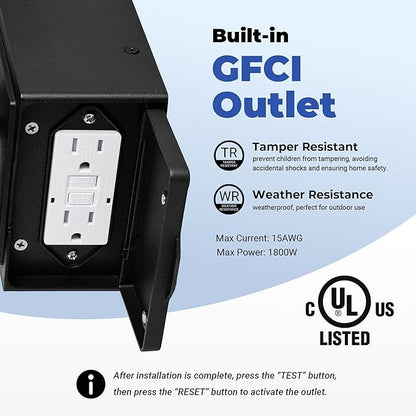 Outdoor Wall Lighting with GFCI Outlet, Modern Black Exterior Light Fixtures with Gold Trim, Aluminum Anti-Rust Outside Lights for House, Porch, Garage, Adjustable Sensitivity & Brightness