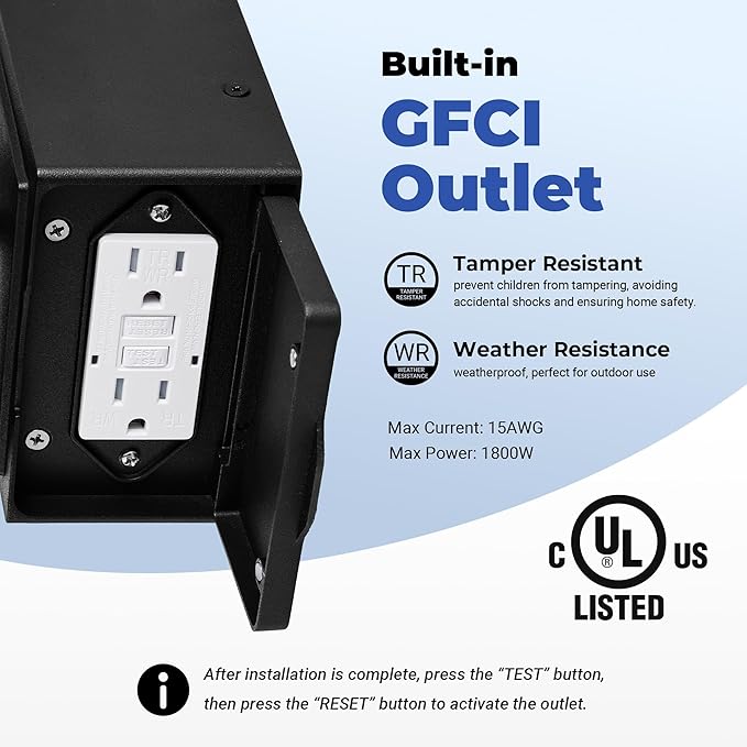 Motion Sensor Outdoor Lights with GFCI, Modern Black Dusk to Dawn Outdoor Lighting, Upgraded Motion Sensor Outside Lighting for House Patio Garage, Adjustable Sensitivity and Time, Hardwired