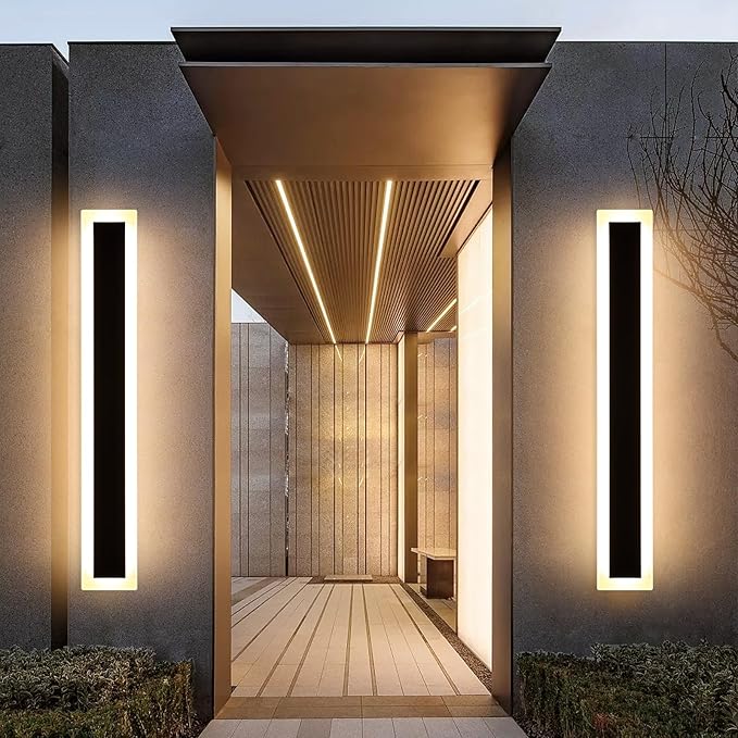 Mikeru 2Pack 47.2inch Modern Outdoor Exterior Wall Light, 3000k/4500k/6000k 3 Colors Switchable Large Outdoor Fixture Wall Mount, Ip65 Waterproof Modern Long Porch Light, Hardwired (Width: 5.5inch)