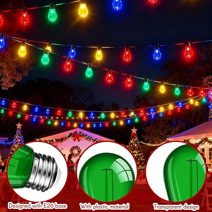 Mudder 60 Pack Light Bulbs 1w Replacement LED Light Bulbs S14 Shatterproof Waterproof String Lights Outdoor Indoor LED Lights Patio Bulb, E26 110v Regular Base(Multicolor,60 Pack)