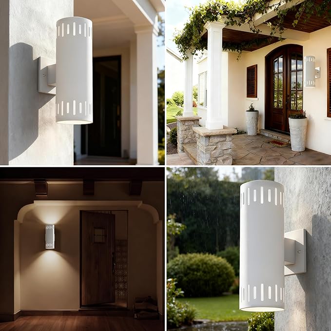 Outdoor Wall Lights Stainless Steel, 23W 3000K LED Cylinder Up Down Wall Sconces, 1300LM Warm White Light IP65 Waterproof Modern Outdoor Light Fixture for House, Garage, Porch, Doorway, White