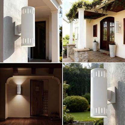 Outdoor Wall Lights Stainless Steel, 23W 3000K LED Cylinder Up Down Wall Sconces, 1300LM Warm White Light IP65 Waterproof Modern Outdoor Light Fixture for House, Garage, Porch, Doorway, White