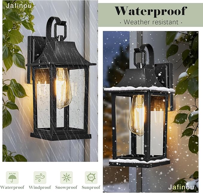 Outdoor Sconce Lights，Black 13 inch Outdoor Wall sconces，Aluminum & Tempered Glass Exterior Sconce，Waterproof Rustproof Porch Lighting for Front Door，Garage，Patio