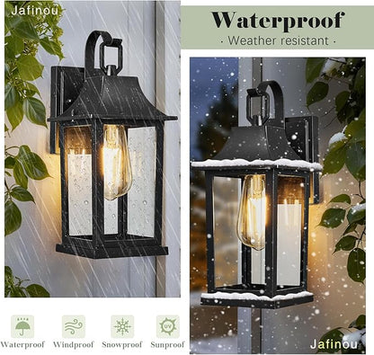 2-Pack Outdoor Wall Light fixtures，Exterior Waterproof Wall Sconce Light Fixture，13 inch Porch Light Fixture with Clear Glass Shade，Matte Black Outdoor Wall Light，Anti-Rust Porch Lamp