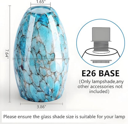 Oval Glass Lamp Shade for Pendant Lights, Blue Glass Lampshades Cover Replacement for Kitchen Island Hanging Ceiling Chandelier, 7.64x4.71" with 1.65" Fitter, Light Bulb Fixture Cover 3 Pack