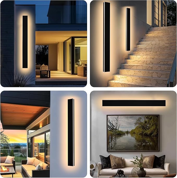 2 Pack 48 Inch Waterproof Outdoor Wall Light, 5.9 Inch Wide Linear Outdoor Garage Lighting Fixtures Long Exterior LED Wall Light for Porch Garage Patio, 3000K-6000K 5CCT