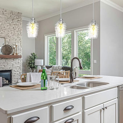 Glass Pendant Lights Kitchen Island, Brushed Nickel Pendant Light Fixtures with Hand-Blown Clear Glass, Modern Hanging Light for Kitchen Sink Dining Room Bedroom, E26 (Clear, 2pack)