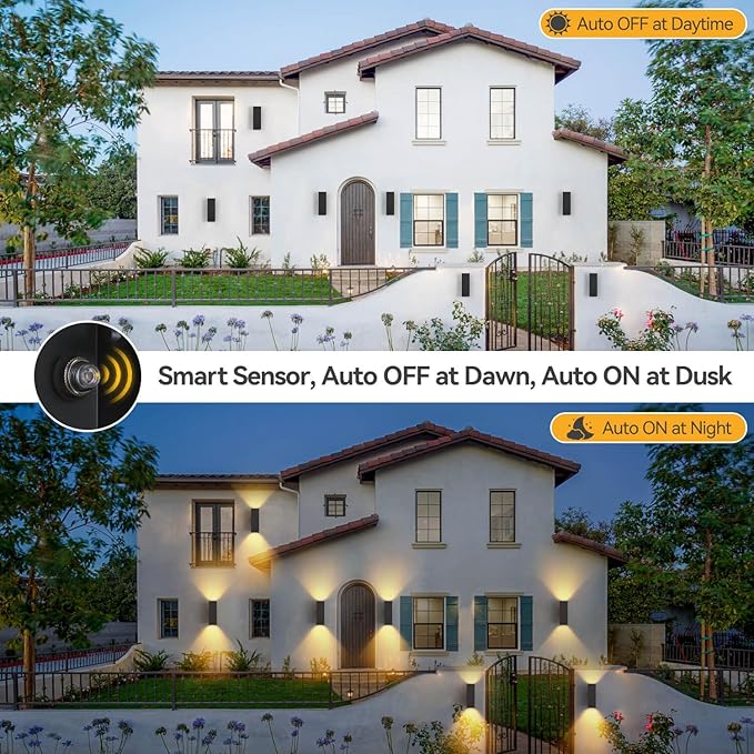 Outdoor Wall Lights 2 Pack, Aluminum Exterior Lighting Fixtures Dusk to Dawn Outdoor Lighting Color Changing Porch Lights with Matte Black Finish, Up and Down Lights Control with App and Voice
