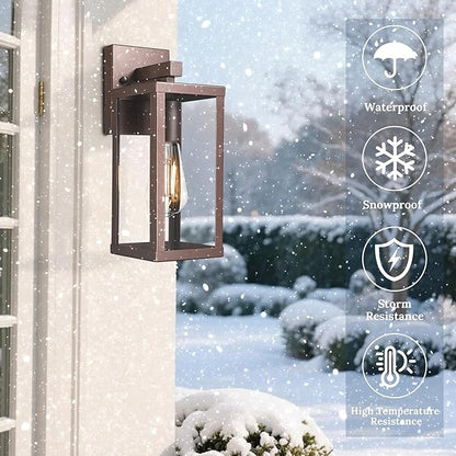 Outdoor Wall Light with Clear Glass, Anti-Rust Exterior Wall Sconce, Weather Resistant Outdoor Lantern, Exterior Lighting for Porch, Patio, Garage, Entryway (Oil-Rubbed Bronze, 13" Height-1 Pack)