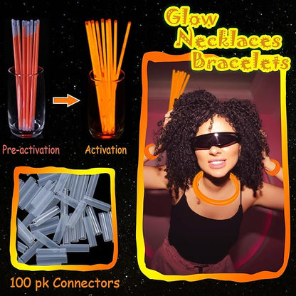 ILHSTY 100 Pcs 8'' Orange Glow Sticks Glow In The Dark Party Favors Supplies Bright GlowSticks Necklaces Bulk for Christmas Halloween 4th of July Easter Carnival Birthday Neon Party (Orange*100)