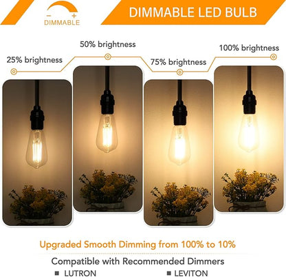 MAXvolador 12-Pack Dimmable Vintage LED Edison Bulb 60W Equivalent, 6W 850Lumens Warm White 2700K ST58 Antique Filament Light Bulbs, E26 Base