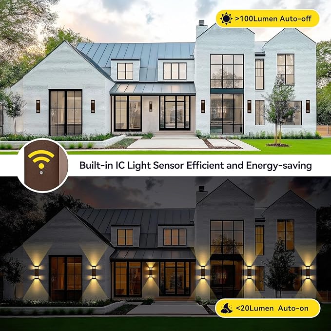 2-Pack Bronze Dusk to Dawn Outdoor Lights, Wall Light Wtih LED Bulbs, Modern Up Down Lights Outdoor, IP65 Waterproof Exterior Lighting Fixtures, Outside Lights for House for Porch, Garage