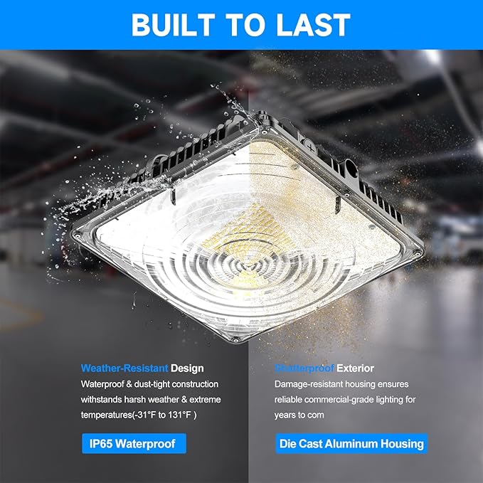 LED Canopy Light 60W, 9000LM LED Canopy Lights Outdoor, 5000K Daylight Square Gas Station Light for Carport Shop Garage Warehouse Porch Hotel Building Entrances UL Listed, 1 Pack