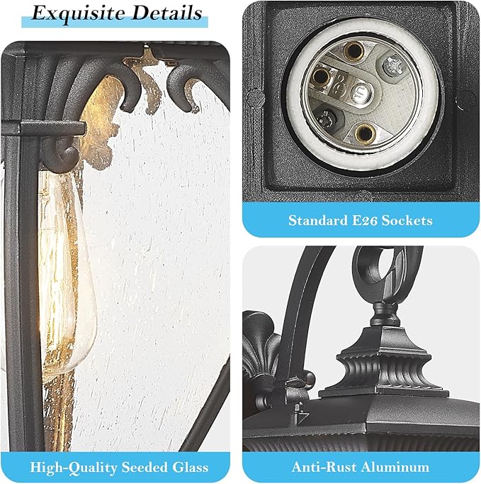 Large Outdoor Wall Lights Exterior Lighting Fixtures, 24.6 Inch Waterproof Large Outdoor Lanterns for Porch Light Fixture, Black Exterior Sconce Light for Outside House Patio Garage