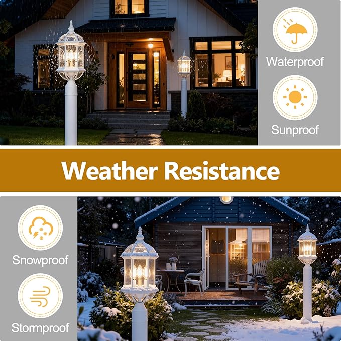 White Outdoor Post Light,19.21" 3-Light Lamp Post Light Fixture,Waterproof Anti-Rust Aluminum Pole Lights Outside Lantern for Garden,Yard,Patio,Pathway Lighting