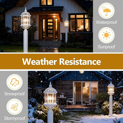 White Outdoor Post Light,19.21" 3-Light Lamp Post Light Fixture,Waterproof Anti-Rust Aluminum Pole Lights Outside Lantern for Garden,Yard,Patio,Pathway Lighting