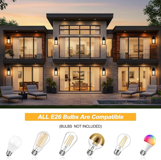 19" Large Outdoor Wall Light Fixtures, 2 Pack Black Exterior Light Fixtures Wall Sconces Porch Lights Outdoor, Waterproof Outdoor Lighting for House Garage Entryway-with Gold Trim