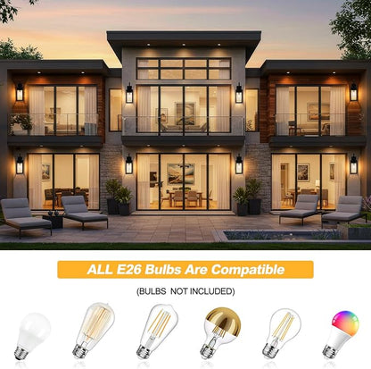 19" Large Outdoor Wall Light Fixtures, 2 Pack Black Exterior Light Fixtures Wall Sconces Porch Lights Outdoor, Waterproof Outdoor Lighting for House Garage Entryway-with Gold Trim