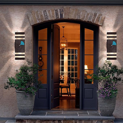 tewei 2 Pack Outdoor Wall Lights, Modern Dusk to Dawn LED Outdoor Lighting 2-Layer Brown Outdoor Lights for House Exterior Wall Light Fixture Waterproof Up and Down Porch Lights for Garage Entryway