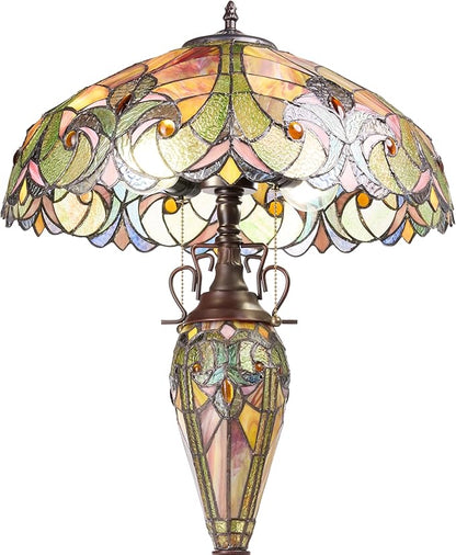 RIVER OF GOODS 24.5" H Halston Double Lit Amber Bowl Shade Stained Glass Table Lamp