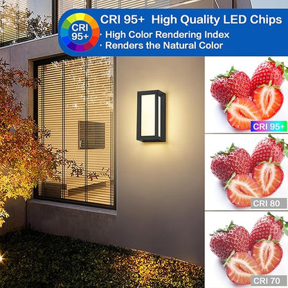 Outdoor Light Fixtures Wall Mount 2 Pack, 3 Colors & Dimmable, Exterior Wall Lights for House, Front Porch & Patio (Rectangle)