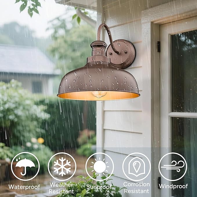 Outdoor Wall Light Fixture, Farmhouse Barn Light, Farmhouse Weatherproof Exterior Wall Sconce, Anti-Rust Outside Lantern Lamp for Porch, Patio, Garage (Oil-Rubbed Bronze, Regular-8Pack)