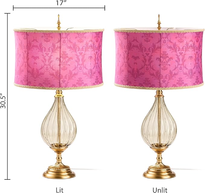 River of Goods 30.5" H Colette Fuchsia Drum Shade Geometric Glass Table Lamp