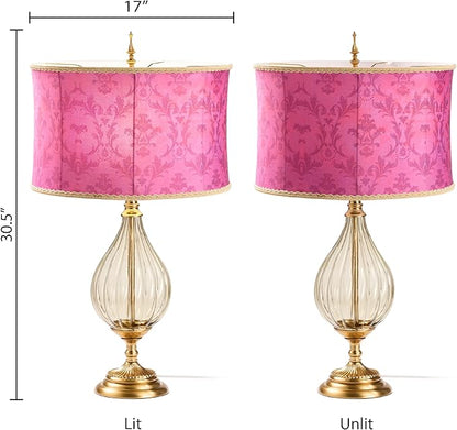 River of Goods 30.5" H Colette Fuchsia Drum Shade Geometric Glass Table Lamp