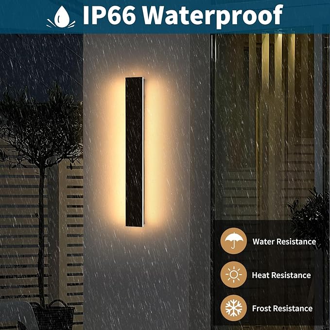 31.4inch Outdoor Wall Lights, Modern Outside Linear Wall Light, Dimmable 3000K-6000K, LED Outdoor Lights, IP65 Waterproof, Black Exterior Wall Sconce for House Doorway Patio Garden with Remote Control