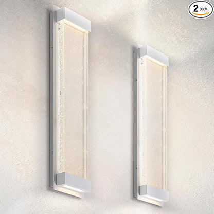 ASD LED 24" Bubble Glass Wall Light Fixture, Outdoor & Indoor Seeded Sconce | 3CCT, Waterproof, Dimmable, Up-Down Glow, ETL Listed | 22W 530LM 3000-5000K 100-277V | Porch Lighting | White, 2 Pack