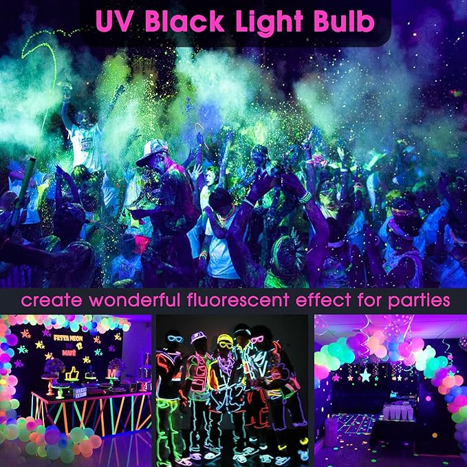 Briignite Black Light Bulbs, 12W LED Black Light Light Bulb for Halloween Decoration, UVA 385-400nm UV Light, A19 Blacklight Bulb for Glow in Dark, Body Paint Fluorescent Poster Glow Party, 4 Pack