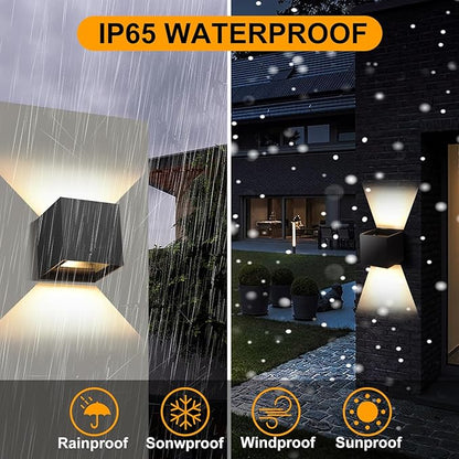 2 Pack Outdoor Wall Lights Fixture 20W,3000K Exterior Modern Front Porch Sconces Hardwired Wall Mount Up Down Lighting for Patio Fence Hallway Entrance