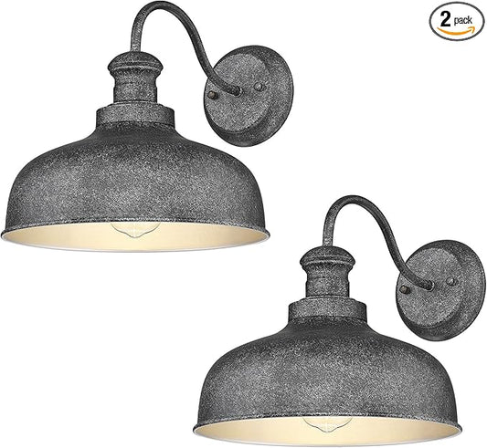 Outdoor Farmhouse Barn Light, Outside Wall Sconce, Weather Resistant Anti-Rust Farmhouse Exterior Wall Light, Outdoor Lantern Lamp for Porch, Garage, Patio, Entryway (Antique Black, 2 Pack)