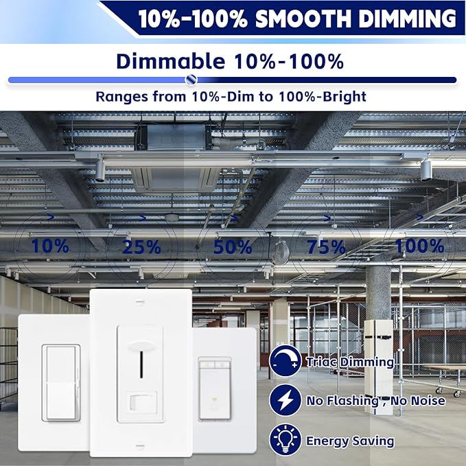 4FT LED Linear Strip Light, LED Shop Lights 40W/35W/30W Selectable,4 Color Selectable 3500K-6500K Adjustable,0-10V Dimmable Commercial Garage Office Ceiling Light Fixture, ETL DLC Listed (4 Pack)