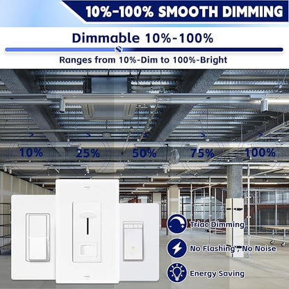 4FT LED Linear Strip Light, LED Shop Lights 40W/35W/30W Selectable,4 Color Selectable 3500K-6500K Adjustable,0-10V Dimmable Commercial Garage Office Ceiling Light Fixture, ETL DLC Listed (4 Pack)