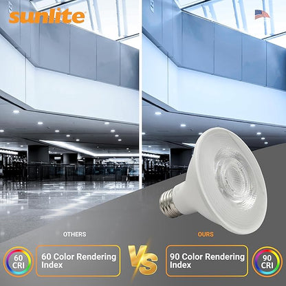 Sunlite Reflector PAR30 LED Bulb, Spotlight, 9W (75W=), 750 Lmns, Medium E26 Base, 90 CRI, Dimmable, Decorative Track Lighting Use, ETL, Title-20 Compliant, Bulk, 24 Pack, 50K-Daylight