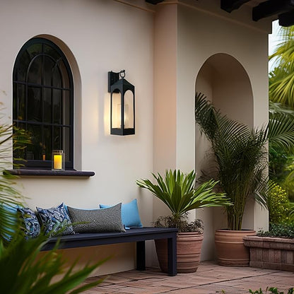 LamQee 20 Inch Dusk to Dawn Outdoor Wall Lights, Large Exterior Lighting Fixtures with Seeded Glass, Textured Black Modern Outdoor Sconces Wall Mount Lantern for House Porch Patio Garage Front Door