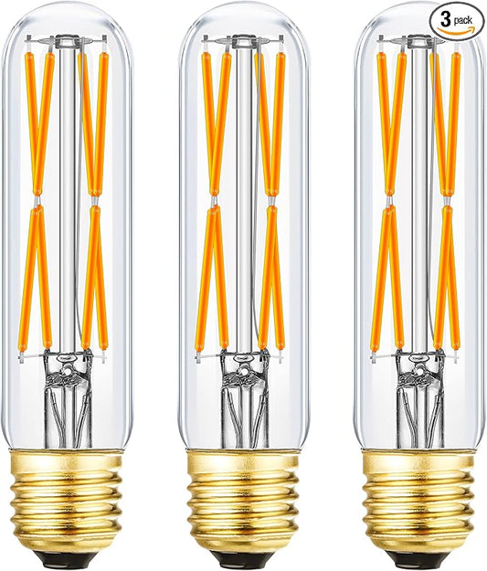 T10 Led Bulb,Dimmable 8W Led Tubular Bulbs, Soft White 3000K, 75 Watt Incandescent Bulb Equivalent, 3000K Soft White, Clear Glass, E26 Base Lamp Bulb, for Cabinet Display Cabinet etc,3 Pack.