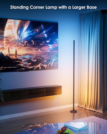 1PCS Corner Floor Lamp,RGB LED Corner Lamp with Remote Control,65" Color Changing Mood Light with Smart App and Remote Control Modern Floor Lamp with Music Sync for Bedroom, Living Room Gaming Room
